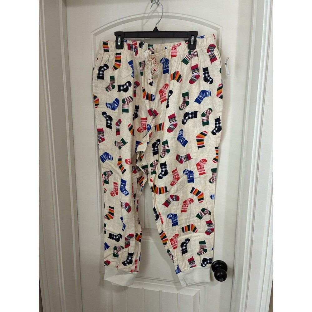 Women's Flannel Pajama Pants XL Old Navy JOGGERS NWT Stockings Pattern